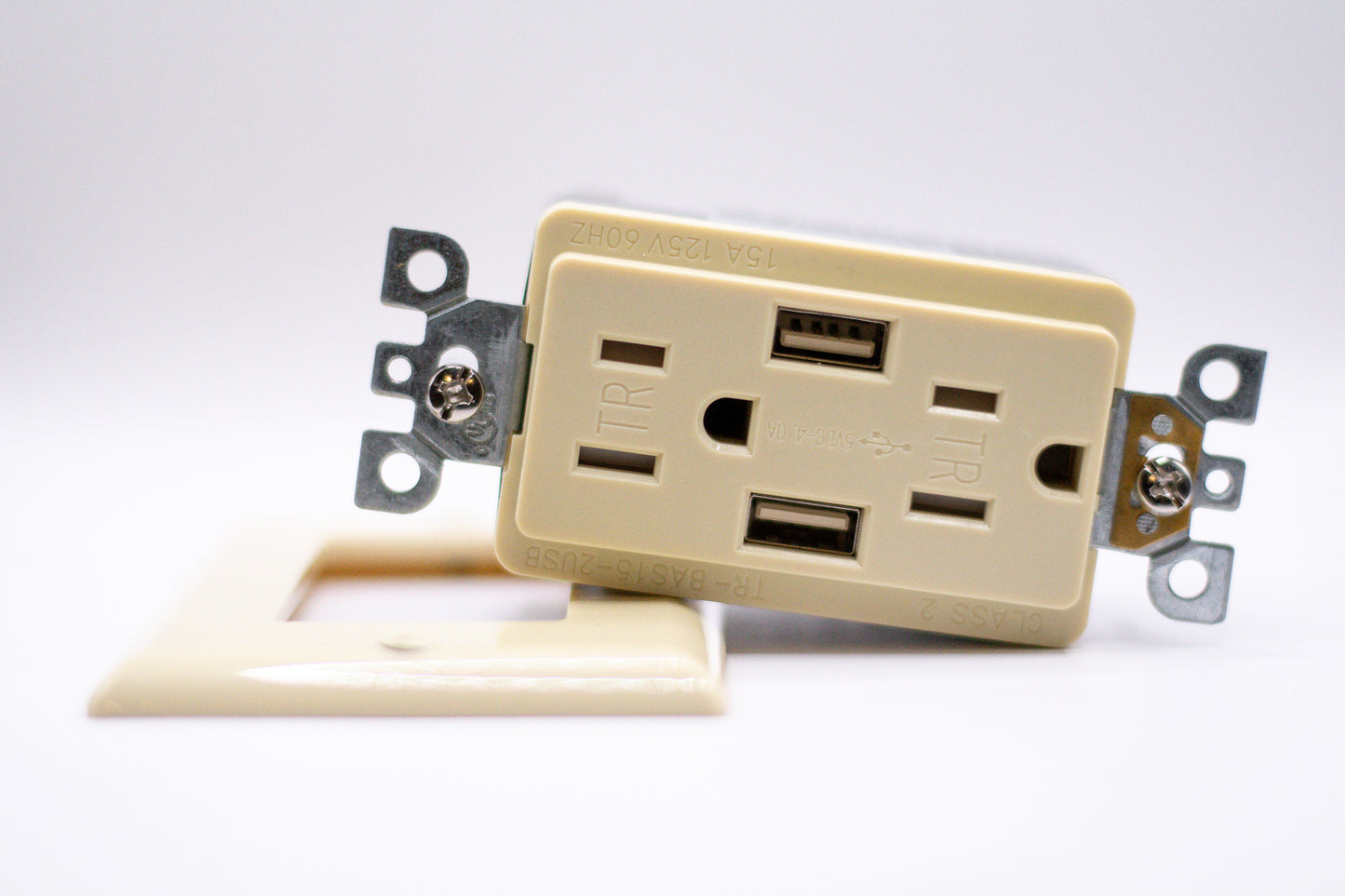 15A USB GFCI Outlet – Tamper Resistant – Almond