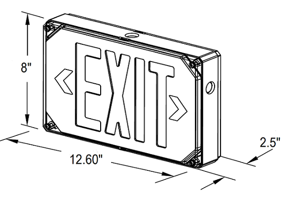 Raycos Wet Location Exit Light Size "12.60"x2.50"x8.00", 120=277V - RY-EX-WET
