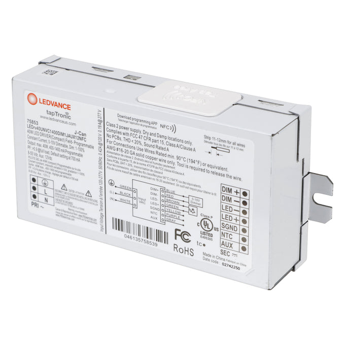 LED Driver - 120-277V - 400-1400mA, 40W, 0-10V Dimmable - LEDrv40UNVC1400DIM1JAUX12NFC
