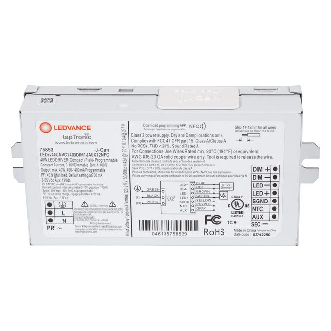 LED Driver - 120-277V - 400-1400mA, 40W, 0-10V Dimmable - LEDrv40UNVC1400DIM1JAUX12NFC