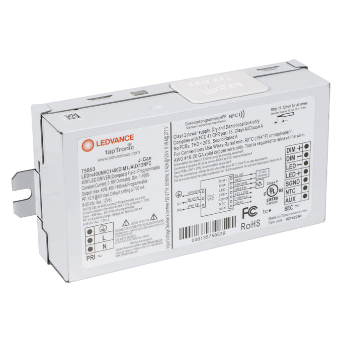 LED Driver - 120-277V - 400-1400mA, 40W, 0-10V Dimmable - LEDrv40UNVC1400DIM1JAUX12NFC