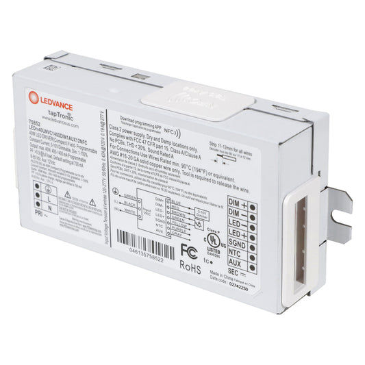 LED Driver - 120-277V - 400-1400mA, 40W, 0-10V Dimmable - LEDrv40UNVC1400DIM1AUX12NFC