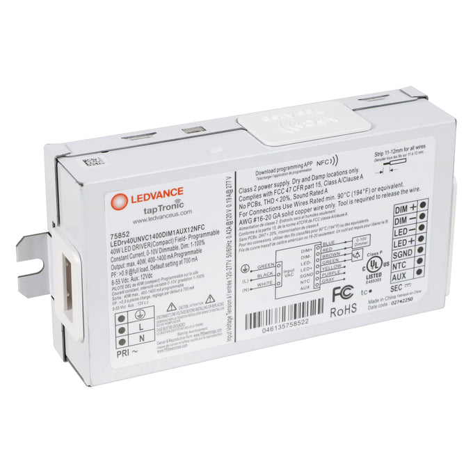 LED Driver - 120-277V - 400-1400mA, 40W, 0-10V Dimmable - LEDrv40UNVC1400DIM1AUX12NFC
