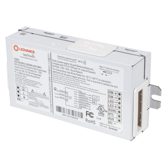 LED Driver - 120-277V - 150-1250mA. 25W, 0-10V Dimmable - LEDrv25UNVC1250DIM1AUX12NFC