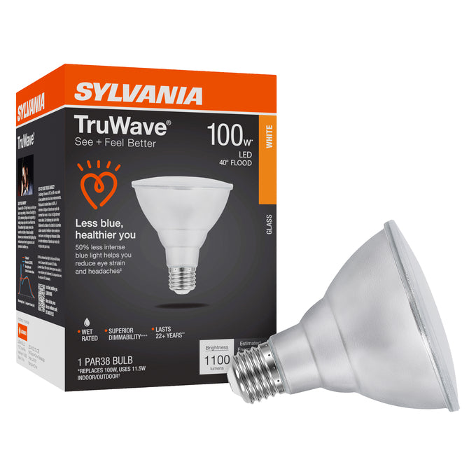 SYLVANIA LED PAR38 Lamp 11.5W 3000K Flood 40° E26 – LED11.5PAR38DIM930TLFL40GLRP