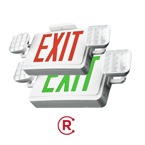 Portor Bi-Color Square Exit Sign and Emergency Light Combo with Remote Capability 3.5W, 120-277V - PT-EXL-C-S-RC