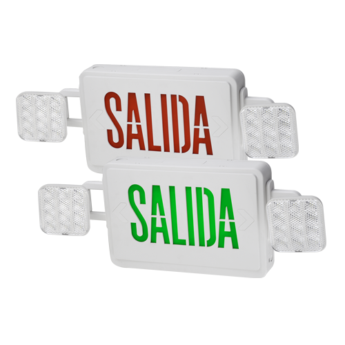 Portor Salida Bi-Color Square Exit Sign and Emergency Light Combo with Remote Capability 3.5W, 120-277V - PT-EXL-C-S-SAL