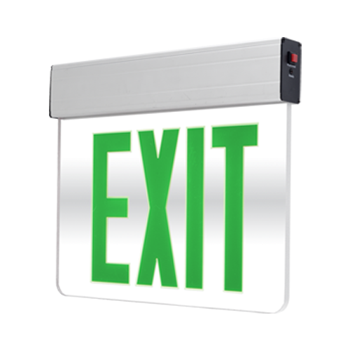 Portor Mirror Edge-Lit Exit Sign with Emergency Battery Back-up 3.5W, 120-277V - PT-EXL-EDL-2-G-MIR-AL
